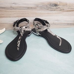 Liliana Rhinestone Embellished T-Strap Flat Sandal